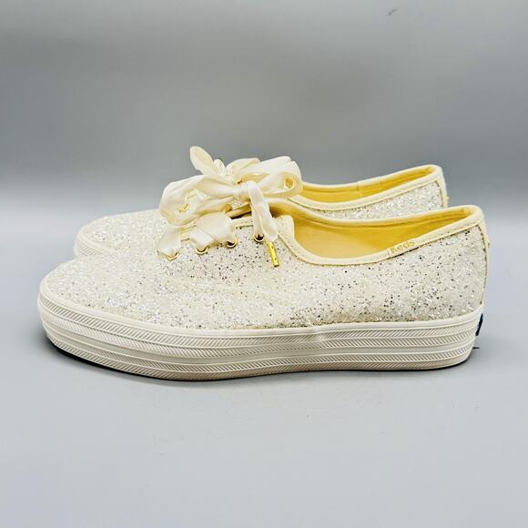 Keds Kate Spade New York Shoes Womens 8 Ivory Glitter Ribbon Bridal Sneakers - Picture 5 of 12
